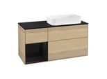 Villeroy und Boch Finion Waschtischunterschrank F272PHPC 120cm, Abdeckplatte black matt, Regal links Glossy Black Lacquer, Oak Veneer