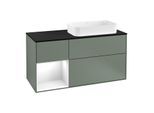 Villeroy und Boch Finion Waschtischunterschrank G272GFGM 120cm, Abdeckplatte black matt, Emotion, Regal links Glossy white lacquer, Olive Matt Lacquer