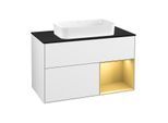 Villeroy und Boch Finion Waschtischunterschrank G252HFGF 100cm, Abdeckplatte black matt, Emotion, Regal rechts Gold matt, Glossy white lacquer