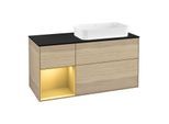 Villeroy und Boch Finion Waschtischunterschrank F272HFPC 120cm, Abdeckplatte black matt, Regal links Gold matt, Oak Veneer