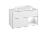 Villeroy und Boch Finion Waschtischunterschrank F251GFGF 100x60,3cm, Abdeckplatte white matt, Regal rechts Glossy white lacquer, Glossy white lacquer