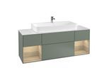 Villeroy und Boch Finion Waschtischunterschrank G211PCGM 160cm, Abdeckplatte white matt, Emotion, Regale Oak Veneer, Olive Matt Lacquer
