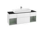 Villeroy und Boch Finion Waschtischunterschrank G212GMGF 160cm, Abdeckplatte black matt, Emotion, Regale Olive matt lacquer, Glossy white lacquer