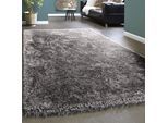 Hochflor-Teppich PACO HOME "Touch 100", grau, B:120cm H:49mm L:170cm, Kunstfaser, Teppiche, Hochflor-Teppich, weicher Uni Shaggy mit Glanz Garn, Wohnzimmer