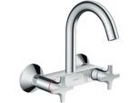 hansgrohe Logis 2-Griff-Spültischmischer 71284000 Wandmontage, Highspout Auslauf, 1jet, chrom