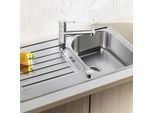 Blanco Spüle 519717 86 x 50 cm, Edelstahl Bürstfinish, reversibel, Ablauffernbedienung mit Drehbetätigung