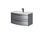 Pelipal Serie 7045 Waschtisch_Set SET-167-035 Stahl Grau Metallic / Stahl Grau, Griffe schwarz, 91 cm