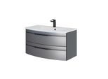 Pelipal Serie 7045 Waschtisch-Set SET-167-043 Stahl Grau Metallic / Stahl Grau, Griffe schwarz, 91 cm