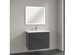 Villeroy & Boch Finero Badmöbel Set 80 cm Glossy Grey Waschtisch mit Waschtischunterschrank und Spiegel