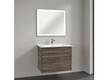 Villeroy & Boch Finero Badmöbel Set 80 cm Stone Oak Waschtisch mit Waschtischunterschrank und Spiegel