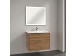 Villeroy & Boch Finero Badmöbel Set 80 cm Kansas Oak Waschtisch mit Waschtischunterschrank und Spiegel