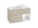 Villeroy und Boch Finion Waschtischunterschrank FA21MTHH 100cm, Abdeckplatte white matt, Regale White matt lacquer, Sand Matt Lacquer