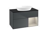Villeroy und Boch Finion Waschtischunterschrank FA22HHHG 100cm, Abdeckplatte black matt, Regale sand matt lacquer, Midnight Blue Matt Lacquer