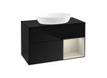 Villeroy und Boch Finion Waschtischunterschrank FA22HHPH 100cm, Abdeckplatte black matt, Regale sand matt lacquer, Glossy Black Lacquer