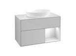 Villeroy und Boch Finion Waschtischunterschrank FA21MTGJ 100cm, Abdeckplatte white matt, Regale White matt lacquer, Light grey matt