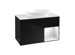Villeroy und Boch Finion Waschtischunterschrank GA21MTPH 100cm, Abdeckplatte white matt, Emotion, Regale White matt lacquer, Glossy Black Lacquer