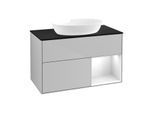 Villeroy und Boch Finion Waschtischunterschrank FA22GFGJ 100cm, Abdeckplatte black matt, Regale Glossy white lacquer, Light grey matt