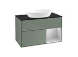 Villeroy und Boch Finion Waschtischunterschrank FA22GJGM 100cm, Abdeckplatte black matt, Regale Light grey matt lacquer, Olive Matt Lacquer