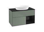 Villeroy und Boch Finion Waschtischunterschrank GA22PHGM 100cm, Abdeckplatte black matt, Emotion, Regale Glossy black lacquer, Olive Matt Lacquer