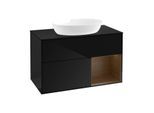 Villeroy und Boch Finion Waschtischunterschrank FA22GNPH 100cm, Abdeckplatte black matt, Regale Walnut Veneer, Glossy Black Lacquer