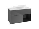Villeroy und Boch Finion Waschtischunterschrank GA21PHGK 100cm, Abdeckplatte white matt, Emotion, Regale Glossy black lacquer, Anthracite matt