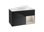 Villeroy und Boch Finion Waschtischunterschrank GA21HHPD 100cm, Abdeckplatte white matt, Emotion, Regale sand matt lacquer, Black matt lacquer