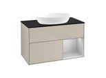 Villeroy und Boch Finion Waschtischunterschrank FA22GJHH 100cm, Abdeckplatte black matt, Regale Light grey matt lacquer, Sand Matt Lacquer