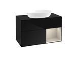 Villeroy und Boch Finion Waschtischunterschrank GA22HHPH 100cm, Abdeckplatte black matt, Emotion, Regale sand matt lacquer, Glossy Black Lacquer