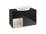 Villeroy und Boch Finion Waschtischunterschrank GA12HHPD 100cm, Abdeckplatte black matt, Emotion, Regale sand matt lacquer, Black matt lacquer