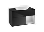 Villeroy und Boch Finion Waschtischunterschrank FA22GJPD 100cm, Abdeckplatte black matt, Regale Light grey matt lacquer, Black matt lacquer
