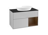 Villeroy und Boch Finion Waschtischunterschrank FA22GNGJ 100cm, Abdeckplatte black matt, Regale Walnut Veneer, Light grey matt