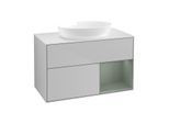 Villeroy und Boch Finion Waschtischunterschrank GA21GMGJ 100cm, Abdeckplatte white matt, Emotion, Regale Olive matt lacquer, Light grey matt