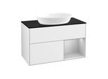 Villeroy und Boch Finion Waschtischunterschrank FA22GJGF 100cm, Abdeckplatte black matt, Regale Light grey matt lacquer, Glossy white lacquer
