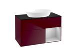 Villeroy und Boch Finion Waschtischunterschrank FA22GJHB 100cm, Abdeckplatte black matt, Regale Light grey matt lacquer, Peony Matt