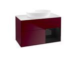Villeroy und Boch Finion Waschtischunterschrank GA21PHHB 100cm, Abdeckplatte white matt, Emotion, Regale Glossy black lacquer, Peony Matt
