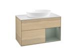Villeroy und Boch Finion Waschtischunterschrank GA21GMPC 100cm, Abdeckplatte white matt, Emotion, Regale Olive matt lacquer, Oak Veneer