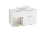 Villeroy und Boch Finion Waschtischunterschrank GA11HHGF 100cm, Abdeckplatte white matt, Emotion, Regale sand matt lacquer, Glossy white lacquer