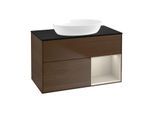 Villeroy und Boch Finion Waschtischunterschrank GA22HHGN 100cm, Abdeckplatte black matt, Emotion, Regale sand matt lacquer, Walnut veneer