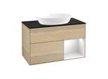 Villeroy und Boch Finion Waschtischunterschrank GA22MTPC 100cm, Abdeckplatte black matt, Emotion, Regale White matt lacquer, Oak Veneer
