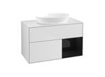Villeroy und Boch Finion Waschtischunterschrank GA21PHMT 100cm, Abdeckplatte white matt, Emotion, Regale Glossy black lacquer, White matt lacquer