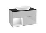 Villeroy und Boch Finion Waschtischunterschrank GA12MTGJ 100cm, Abdeckplatte black matt, Emotion, Regale White matt lacquer, Light grey matt