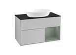 Villeroy und Boch Finion Waschtischunterschrank FA22GMGJ 100cm, Abdeckplatte black matt, Regale Olive matt lacquer, Light grey matt