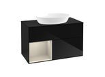 Villeroy und Boch Finion Waschtischunterschrank GA12HHPH 100cm, Abdeckplatte black matt, Emotion, Regale sand matt lacquer, Glossy Black Lacquer