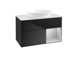 Villeroy und Boch Finion Waschtischunterschrank GA21GJPD 100cm, Abdeckplatte white matt, Emotion, Regale Light grey matt lacquer, Black matt lacquer