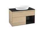 Villeroy und Boch Finion Waschtischunterschrank GA22PHPC 100cm, Abdeckplatte black matt, Emotion, Regale Glossy black lacquer, Oak Veneer