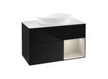 Villeroy und Boch Finion Waschtischunterschrank GA21HHPH 100cm, Abdeckplatte white matt, Emotion, Regale sand matt lacquer, Glossy Black Lacquer