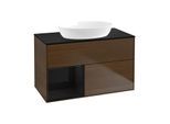 Villeroy und Boch Finion Waschtischunterschrank GA12PHGN 100cm, Abdeckplatte black matt, Emotion, Regale Glossy black lacquer, Walnut veneer