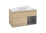 Villeroy und Boch Finion Waschtischunterschrank FA21GKPC 100cm, Abdeckplatte white matt, Regale Anthracite matt lacquer, Oak Veneer