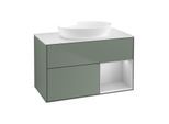 Villeroy und Boch Finion Waschtischunterschrank GA21GJGM 100cm, Abdeckplatte white matt, Emotion, Regale Light grey matt lacquer, Olive Matt Lacquer