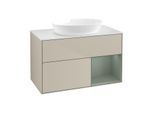Villeroy und Boch Finion Waschtischunterschrank FA21GMHH 100cm, Abdeckplatte white matt, Regale Olive matt lacquer, Sand Matt Lacquer